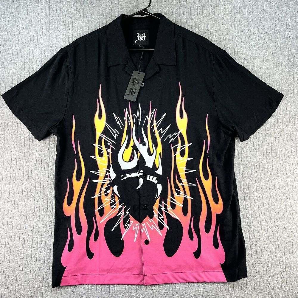 New Ed Hardy tattoo‎ Classic Flame Shirt Men L Rock 'N' Roll short sleeve